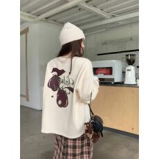 批发华夫格复合真超藏蓝色卫衣<b class='q'>女</b>秋冬季长袖宽松显瘦休闲印花套头上衣