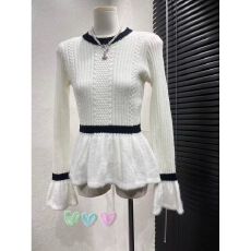 批发安迪绒 撞色收腰小香针织衫显瘦气质修身时尚设计感上衣女