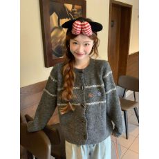 批发2025秋冬新款复古风高级设计感提花纽扣圆领长袖针织毛衣外套<b class='q'>女</b>潮