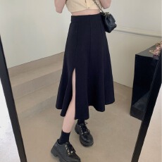 批发<b class='q'>夏季</b>绿色西装半身裙女小个子高腰a字长裙大摆伞裙