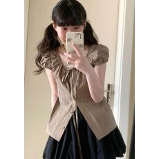 批发法式泡泡白色韩系设计短袖<b class='q'>衬衫</b>夏季新款显瘦遮肉开衫上衣ins