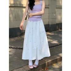 批发时尚洋气碎花刺绣半身裙女高级感气质高腰显瘦A字裙