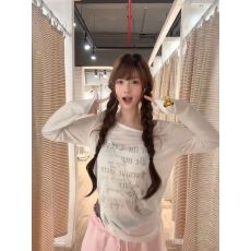 批发【竹节拉架】印花字母显瘦T恤打底长袖罩衫上衣女