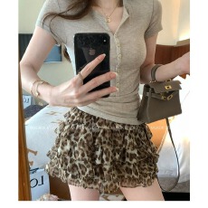 批发豹纹荷叶边蛋糕半身裙女夏美式辣妹风高腰A字<b class='q'>短裙</b>小个子减龄百搭