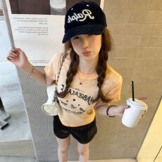 批发雪花<b class='q'>亚麻</b>复古工艺t恤短款圆领小马印花短袖女夏季正肩收腰小上衣
