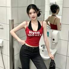 260克人棉莫代尔 字母印花吊带背心女修身短款上衣