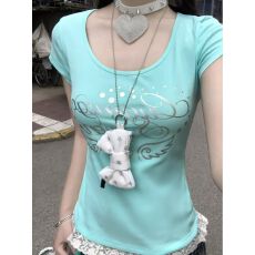 批发【260克人棉莫代尔】 轻亚风y2k 印花短袖T恤女<b class='q'>修身</b>上衣