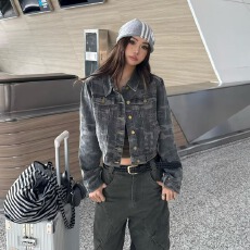 批发春秋新款小众迷彩短款牛仔外套女宽松休闲<b class='q'>百搭</b>夹克上衣潮