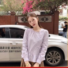 批发法式不规则系带<b class='q'>长袖</b><b class='q'>衬衫</b>女春季2026新款洋气减龄收腰显瘦小衫上衣