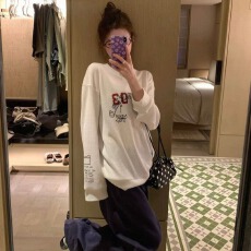 批发【原版做法-华夫格】 华夫格长袖卫衣T恤女宽松上衣