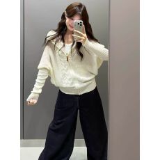 批发韩系蝙蝠袖连帽<b class='q'>针织</b>开衫女2026早春款拉链设计感小众百搭毛衣外套