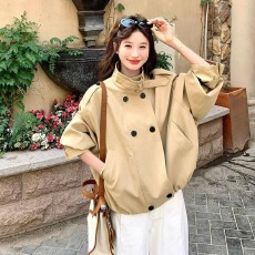 批发卡其色短款风衣外套女小个子<b class='q'>秋</b>季新款韩系高级感休闲百搭立领夹克