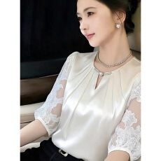 批发新中式白色<b class='q'>衬衫</b>女春轻奢高端洋气独特别致巨好看国风提花拼接上衣