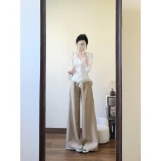 批发誉芝yuzhi 气质优雅波点<b class='q'>雪纺衫</b>春夏新款飘带V领收腰显瘦长袖上衣