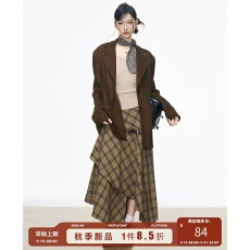 批发麂皮绒<b class='q'>西装</b>外套<b class='q'>女</b>小个子2025新款+流苏格纹裙