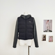 批发薄暖新序格纹拼接假两件连帽上衣次显瘦排骨羽绒服外套