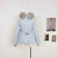 批发50白鸭绒浅蓝色羽绒服腰带收腰显瘦加厚保暖滑雪服外套