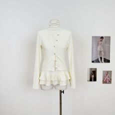 批发百搭叠穿感 条纹高领假两件荷叶边拼接保暖<b class='q'>打底衫</b>