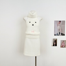 批发超嗲立体狗狗脸软糯貂毛针织无袖高领削肩背心毛衣