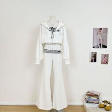 批发抹胸+条纹微喇裤+慵懒风设计感小众卫衣外套女