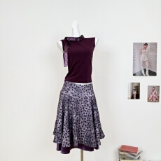 批发缎面波点拼接系带无袖T恤