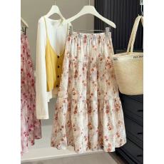 批发复古碎花百褶半身裙女夏2026新款高腰显瘦垂感<b class='q'>中长款</b>a字大摆伞裙