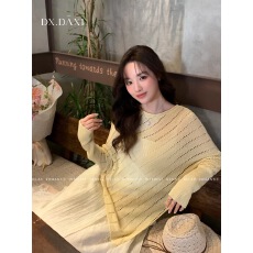 批发设计感针织镂空<b class='q'>针织衫</b>女<b class='q'>不规则</b>圆领长袖毛衣罩衫