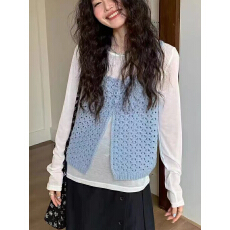 吊带开衫针织马甲女叠穿背心2026早秋新款小个子无袖外穿镂空上衣