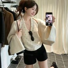 批发韩系慵懒风显瘦波点吊带背心➕<b class='q'>宽松</b>大袖口针织开衫时尚毛衣套装