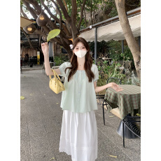 实拍实价~奶油色系花边圆领清透娃娃衫上衣