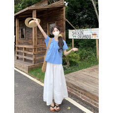 批发实拍实价~韩系圆领彩色扣子百搭简约宽松衬衫套装