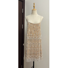 批发MOSS STUDIO鎏盈法式浪漫重工钉珠刺绣<b class='q'>丝绒</b>吊带<b class='q'>连衣裙</b>女