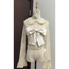 批发迟伞伞25/fw 绮月小姐 蕾丝<b class='q'>蝴蝶结</b>假两件长袖<b class='q'>衬衫</b>细闪小香风短裙