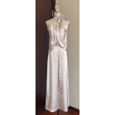 批发JAYKY YANG【私服系列】扭结飘带缎面<b class='q'>上衣</b>显瘦垂感直筒休闲裤套装