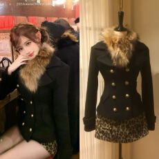 批发MOXI涩谷辣妹 千金感法式复古气质大毛领收腰加厚毛呢外套