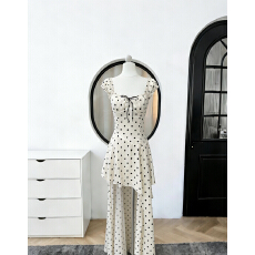 批发CallmeEar//原创不规则裙摆<b class='q'>连衣裙</b>缎面波点天丝<b class='q'>印花</b>露背长裙