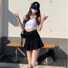 批发~牛仔短裙女夏美式高腰a字百褶小个子包臀辣妹半裙鱼尾半身裙