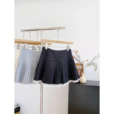 批发新秋韩式设计感设计蕾丝拼接百褶裙女士高腰修身裙女士