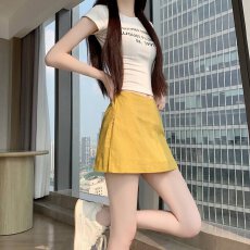 批发韩系<b class='q'>亚麻</b>感微皱半身裙女大码胖mm松紧腰开叉裤裙防走光a字短裙裤