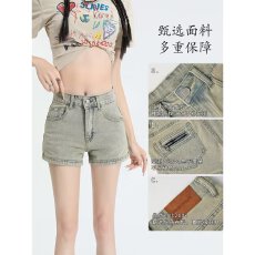 批发美式辣妹牛仔短裤女夏季新款高腰<b class='q'>弹力</b>显瘦直筒a字超短热裤子