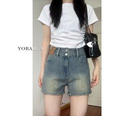 批发复古弹力牛仔短裤女高腰夏季新款大码胖mm显瘦梨型身材a字热裤子