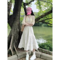 批发网纱花朵白色半身裙新款女高腰显瘦a字长裙子法式风小个子伞裙