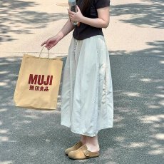 批发白色高腰收腰花苞半身裙女大码胖mm宽松遮胯显瘦慵懒风松紧腰长裙