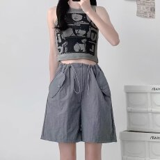 批发速干工装半身裙女梨型身材百搭高腰a字小个子显瘦美式灰色<b class='q'>短</b>裙裤