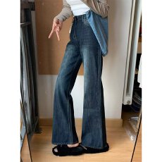 批发高腰复古不贴腿牛仔<b class='q'>裤</b>女春秋直筒微喇叭<b class='q'>裤</b>子宽松阔腿<b class='q'>裤</b><b class='q'>夏季</b>