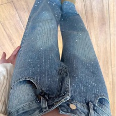 批发高级感烫钻重工牛仔<b class='q'>裤</b>女秋冬设计感时尚宽松直筒显瘦阔腿拖地长<b class='q'>裤</b>