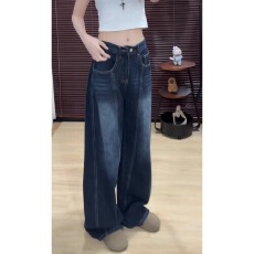 批发美式复古弯刀牛仔<b class='q'>裤</b>女春季新款小众设计感宽松阔腿<b class='q'>裤</b><b class='q'>拖地</b>长<b class='q'>裤</b>