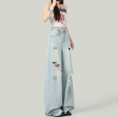 批发美式水洗微喇牛仔裤<b class='q'>男</b>款春秋季宽松休闲阔腿裤潮牌vibe潮流ins
