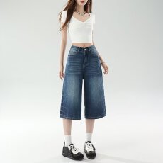 批发夏季美式休闲痞帅水洗复古牛仔短裤<b class='q'>男</b>直筒宽松百搭七分裤子潮牌