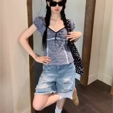 批发美式复古破洞<b class='q'>牛仔</b>裤女夏季新款百搭<b class='q'>高腰</b>显瘦阔腿做旧五分<b class='q'>牛仔</b><b class='q'>短裤</b>